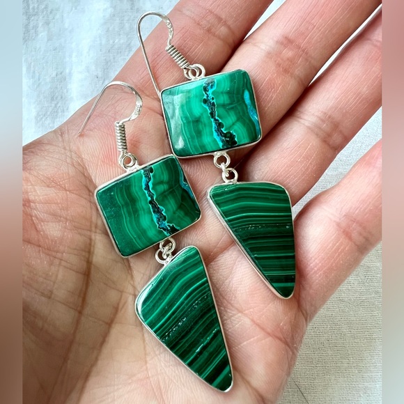 Jewelry - 925 OMG Gorgeous! Malachite w/ Chrysocolla Long Earrings